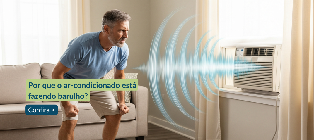 Homem incomodado com ar-condicionado fazendo barulho