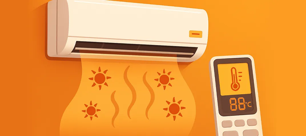 Homem sentado no sofá ativando o modo heat no ar-condicionado