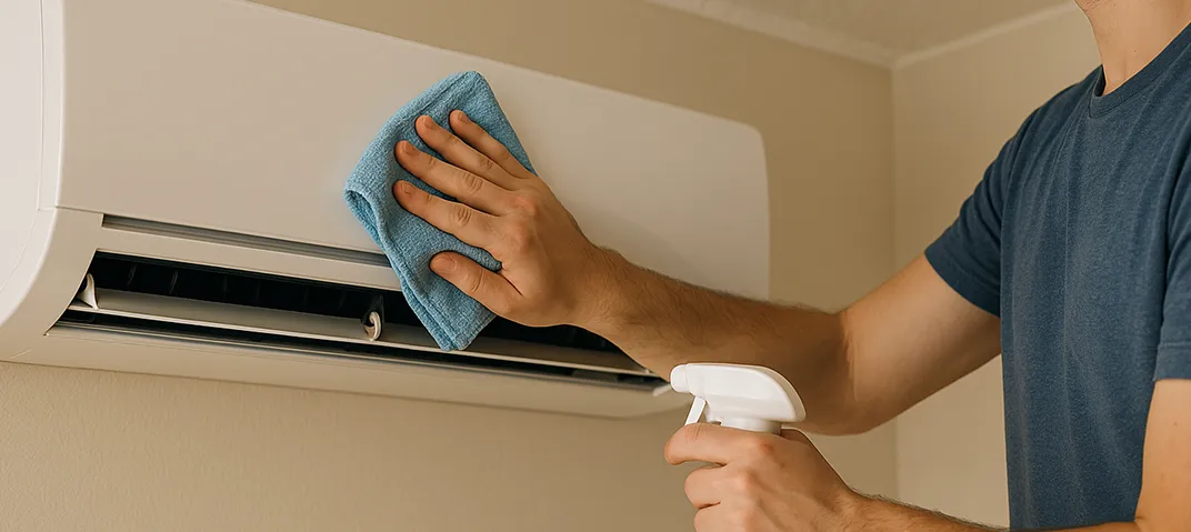 Pessoa realizando limpeza no ar-condicionado