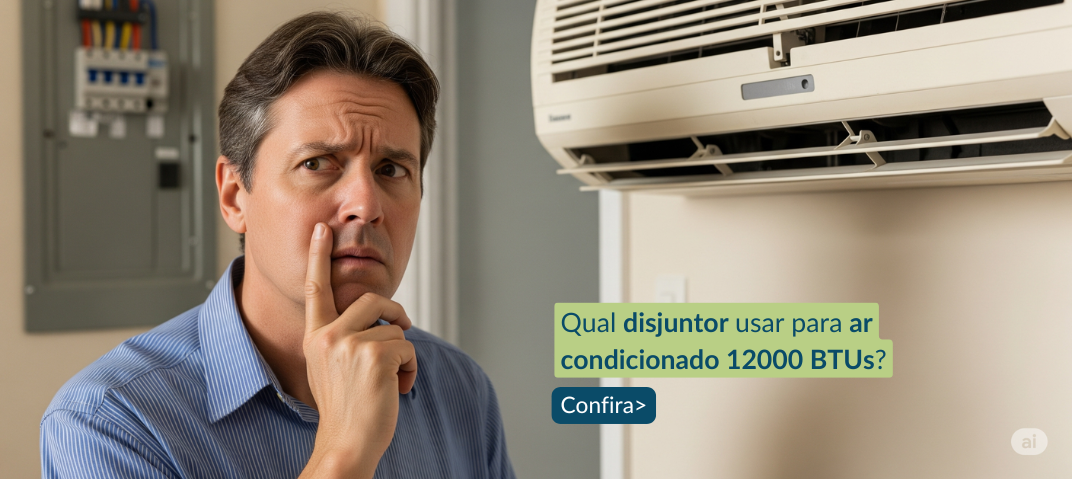 Homem com cara de dúvida, sobre qual disjuntor usar em ar-condicionado