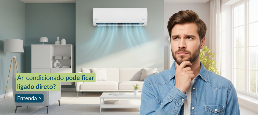 Homem com dúvida se o ar-condicionado pode ficar ligado direto