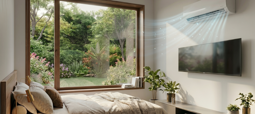 Ar-condicionado com filtro HEPA em quarto