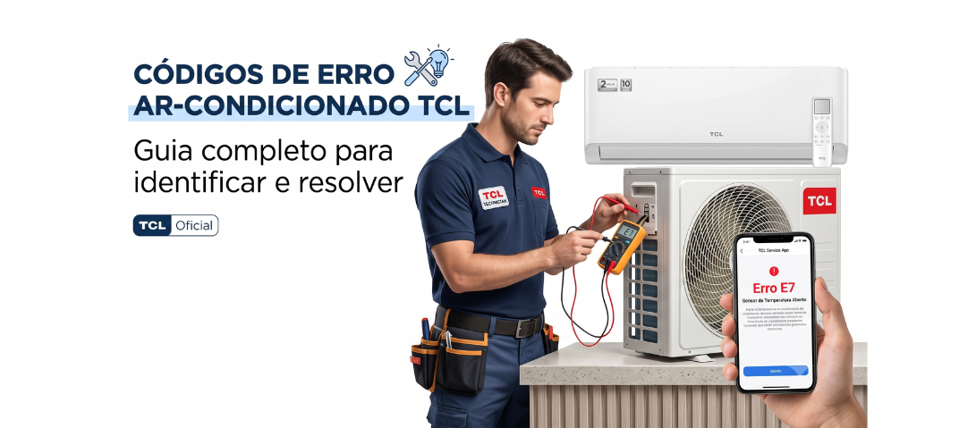 Técnico analisando códigos de erro ar-condicionado TCL